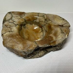 Natural Stone hand-carved alabaster ashtray or trinket dish. MCM